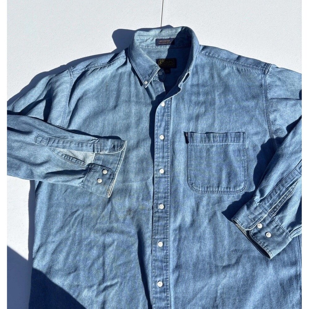 Chaps Ralph Lauren Denim Shirt Mens 16.5 (32-33) Blue Chambray Vintage Button